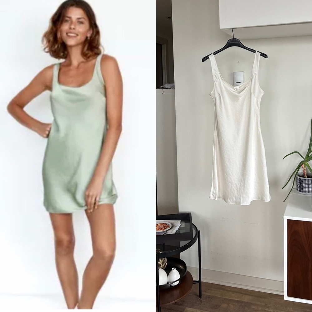 Aritzia Wilfred Tryst Cream/ Whites Elegant Women's Satin Slip Dress Size M